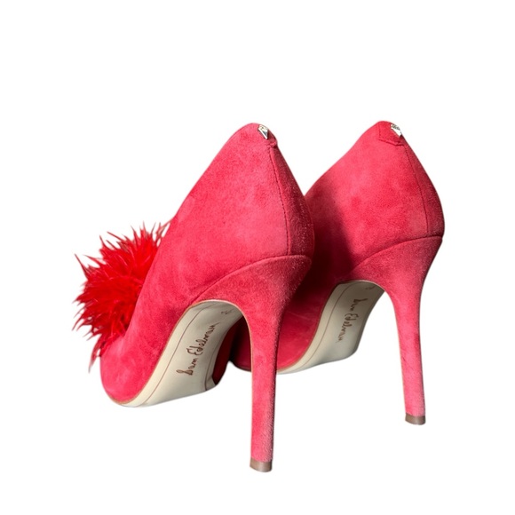 Sam Edelman Red Hide Heels Featuring a Feathers Pom Pom Size 7.5 - Picture 5 of 8